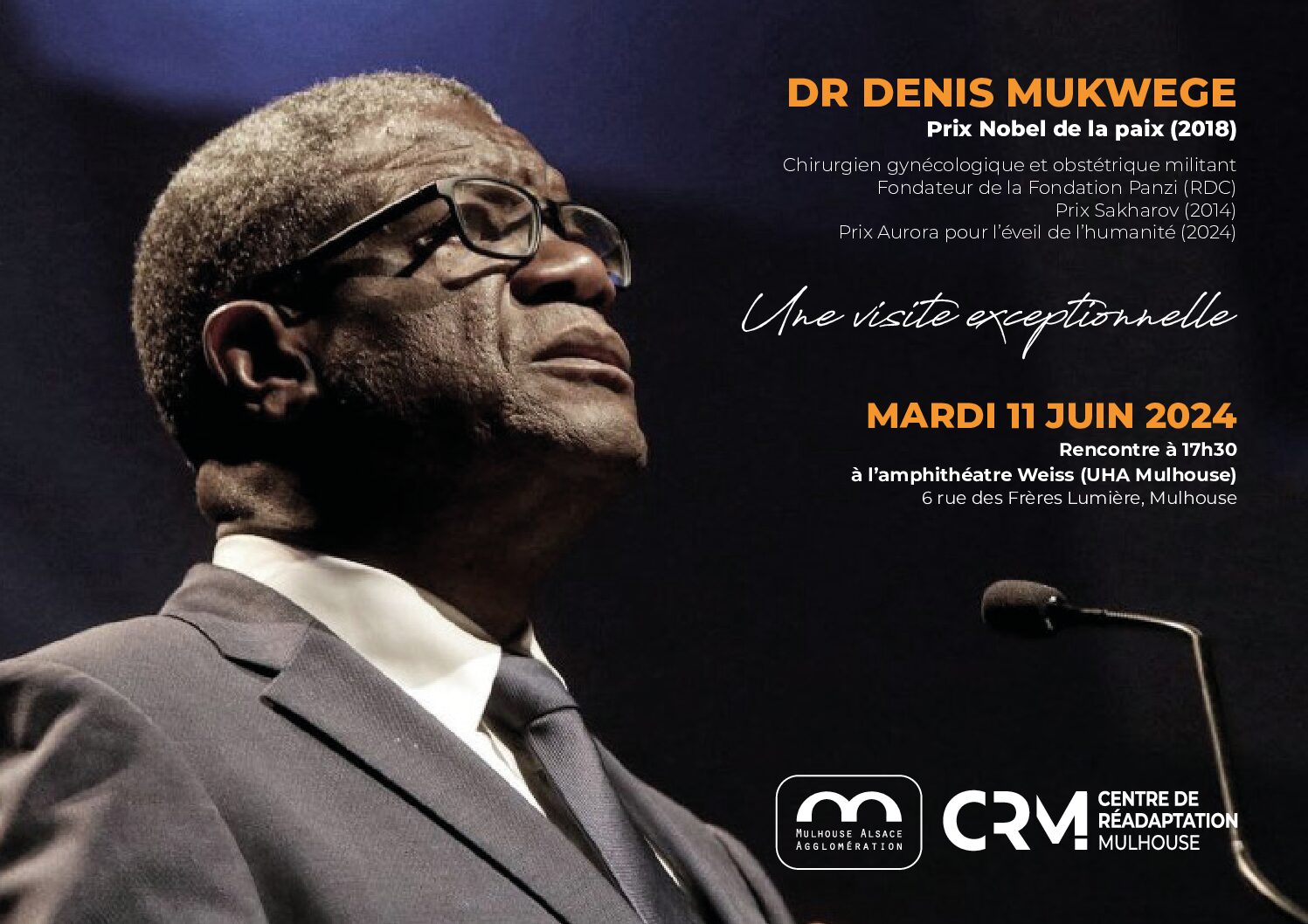 Docteur Denis MUKWEGE, prix Nobel de la paix 2018, en visite au Centre de Réadaptation de Mulhouse, mardi 11 juin 2024.